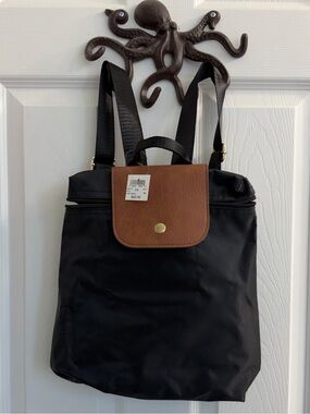 Laura Classic Black Backpack with Brown Flap - Lightweight Everyday Tote
